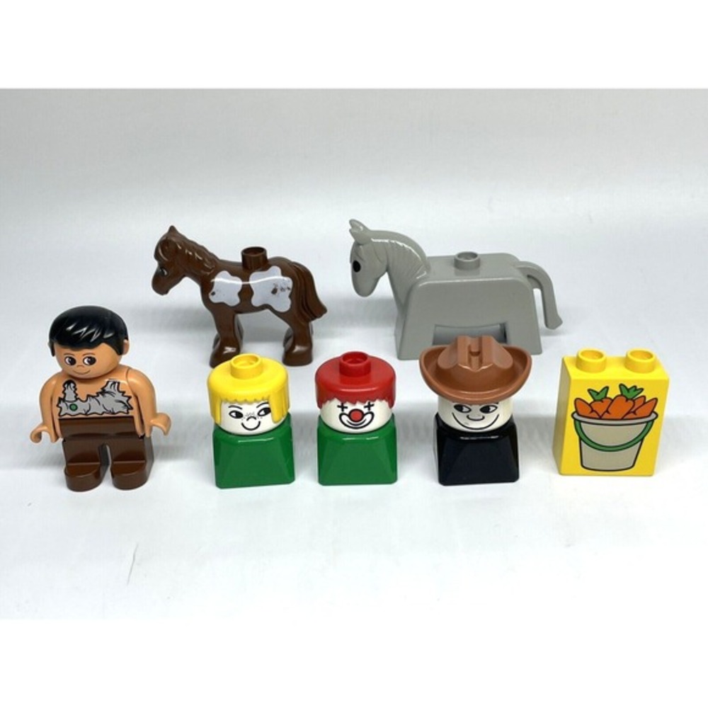 Vintage LEGO DUPLO Figures Clown Cowboy Caveman Horses Girl Lot of 7
